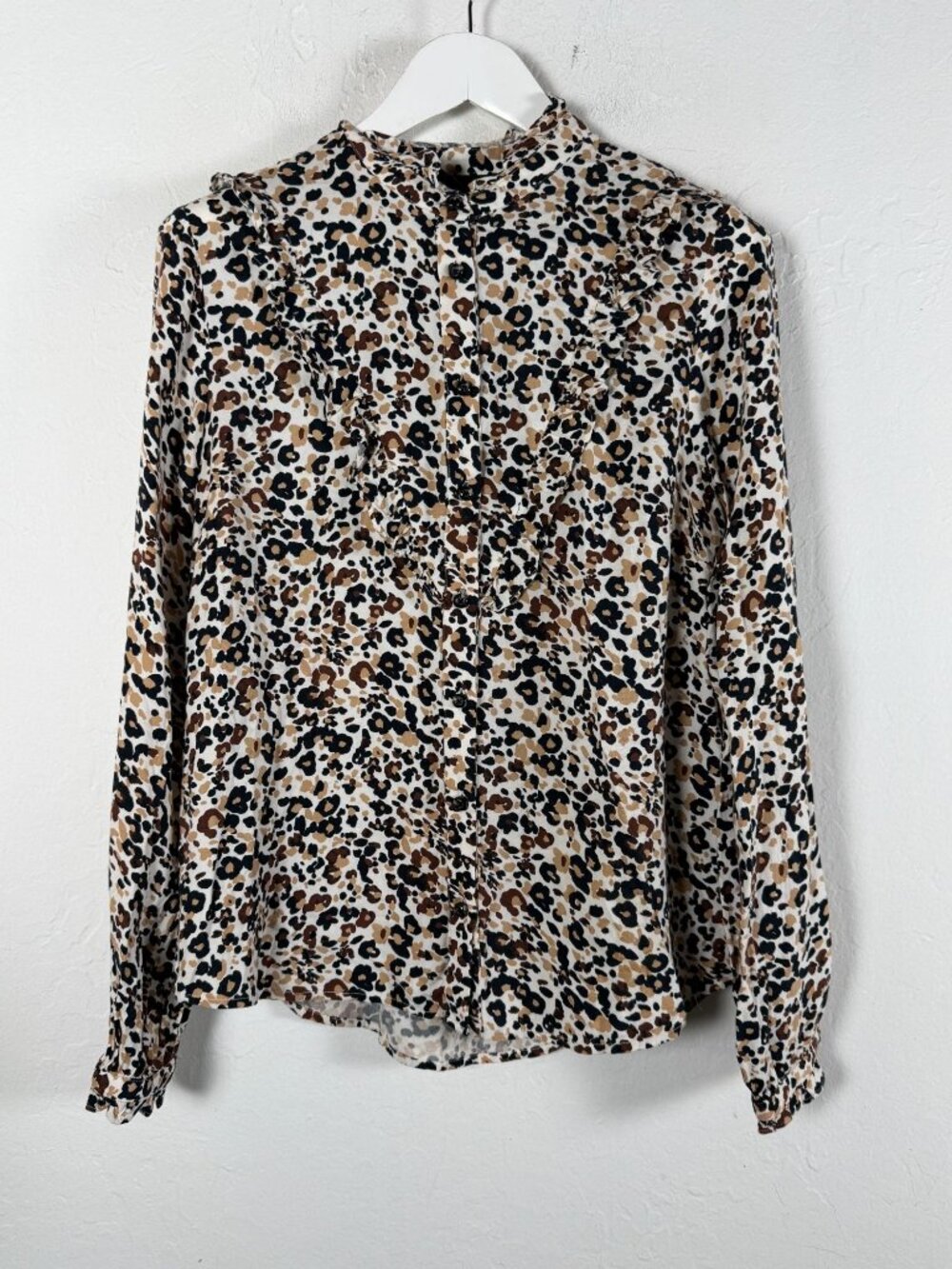 Maeve Anthropologie Womens Animal Print Ruffled Mock Neck Long Sleeve Shirt 12